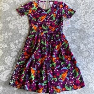 LuLaRoe Purple Tropical Vibes Summer Amelia Dress